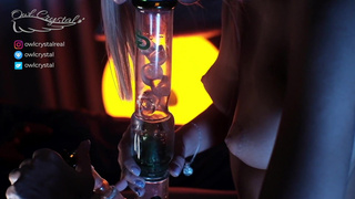 SKIP Nice boobs cutie deepthroat cock with weed smoke. Happy 420.mp4