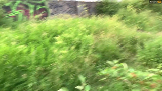 public outdoor blowjob with creampie from shy girl in the bushes - Olivia Moore.mp4