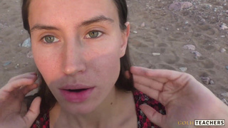 Beautiful teen sucks cock on the beach. POV.mp4
