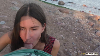 Beautiful teen sucks cock on the beach. POV.mp4